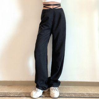 Striped Drawstring Wide-legs Pants