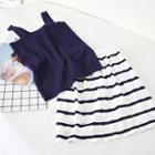 Set: Knit Camisole + Striped Skirt Blue - One Size