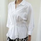 Wrap-front Cotton Peplum Shirt