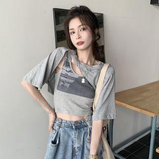 Short-sleeve Crop Top / Print Tank Top