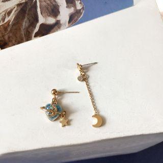Planet Asymmetrical Alloy Dangle Earring 1 Pair - S925 Silver Needle - Earring - Gold - One Size