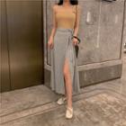 Single-shoulder Camisole / Midi Slit A-line Skirt