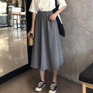 Checked Midi A-line Skirt