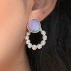 Faux Pearl Hoop Drop Earring 1 Pair - Gold & White - One Size