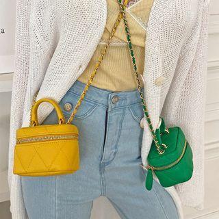 Zipped Quilted Mini Hand Bag With Chain Strap