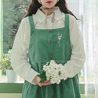 Long Corduroy Overall Dress Green - One Size