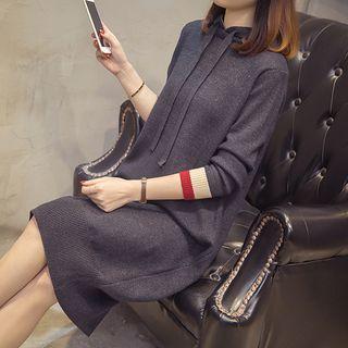 Long-sleeve Contrast Trim Hooded Knit Dress