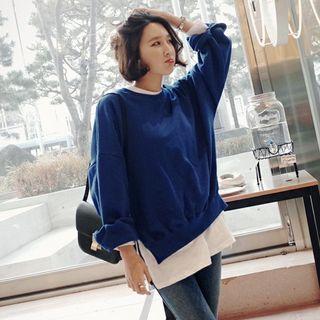 Side-slit Crew-neck Long-sleeve T-shirt