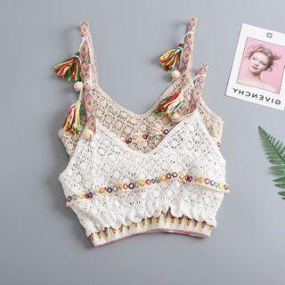 Spaghetti Strap Crocheted Knit Top