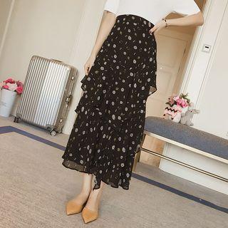 Floral High-waist Ruffle Tiered Midi Skirt