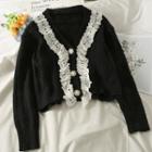 Lace Ruffle-trim Slim-fit Cropped Cardigan