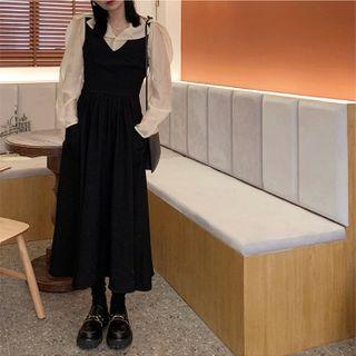 Set: Plain Shirt + Midi A-line Pinafore Dress