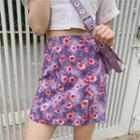 Floral Slit Mini A-line Skirt