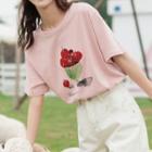 Apple Print Short-sleeve T-shirt Pink - One Size