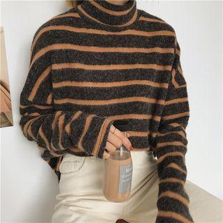 Striped Long-sleeve Mock-neck Top