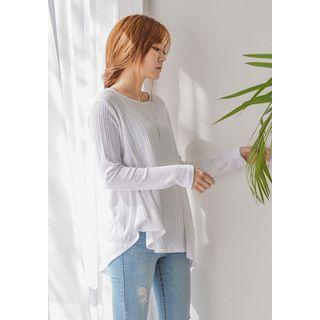 Asymmetric-hem Ribbed T-shirt