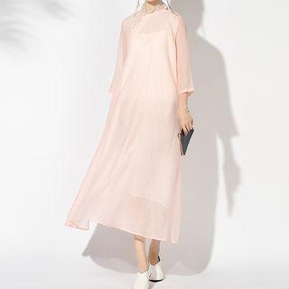 Traditional Chinese 3/4-sleeve A-line Midi Dress