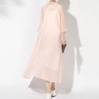 Traditional Chinese 3/4-sleeve A-line Midi Dress