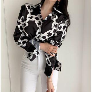 Chain Print Long-sleeve Shirt Black - One Size