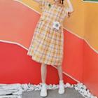 Plaid Midi A-line Dress Yellow - One Size