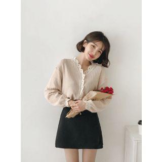 Eyelet-lace Trim Loose-fit Cardigan