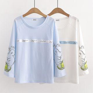 Mouse Print Lettering Long-sleeve T-shirt