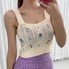 Sleeveless Embroidered Knit Crop Top