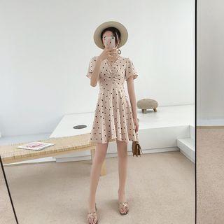 Polka Dot Chiffon Short-sleeve A-line Dress