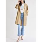 V-neck Button-detail Longline Jacket Beige - One Size