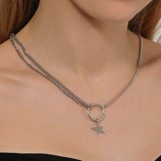 Star Pendant Asymmetrical Alloy Necklace 1pc - 01 - Silver - One Size