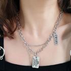 Lettering Tag Pendant Layered Necklace Silver - One Size