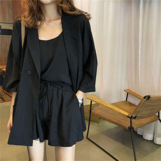 Set: Plain Blazer + Camisole + Shorts