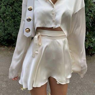 Tie-waist Satin Mini A-line Skirt