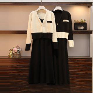 Set: Two Tone Cardigan + Sleeveless Dress