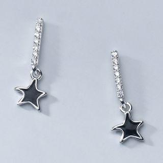Star Rhinestone Sterling Silver Dangle Earring 1 Pair - Silver & Black - One Size