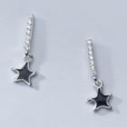 Star Rhinestone Sterling Silver Dangle Earring 1 Pair - Silver & Black - One Size