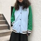 Lettering Raglan Snap Button Baseball Jacket As Shown In Figure - One Size