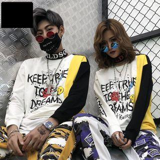 Plus Size Couple Matching Color Block Printed T-shirt