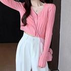 Ribbed Knit Cropped Cardigan / Wide-leg Pants