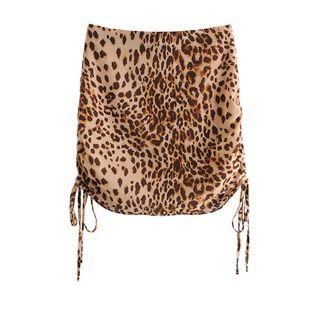 Drawstring Leopard Print Mini Fitted Skirt