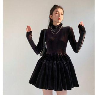 Turtleneck Long-sleeve Puffy Dress