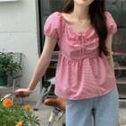 Short-sleeve Plaid Flowy Blouse