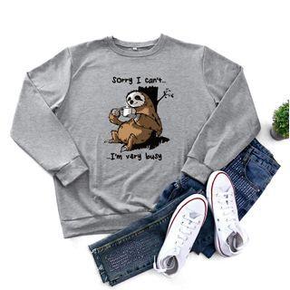 Lettering Sloth Print Sweatshirt