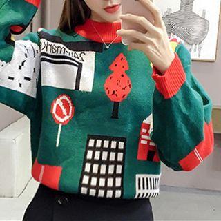 Print Mock-neck Sweater