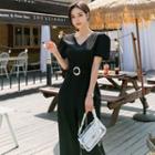 V-neck Puff-sleeve Cropped Wide-leg Jumpsuit