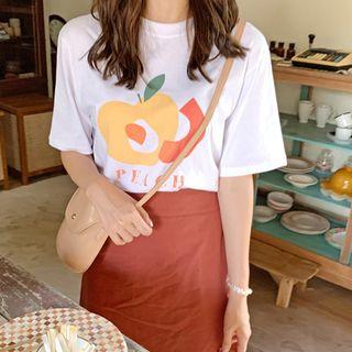 Peach Printed T-shirt White - One Size