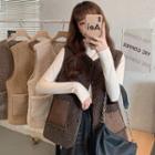 Long-sleeve T-shirt / Faux Shearling Button-up Vest