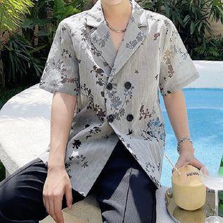 Short-sleeve Floral Double-breasted Shirt