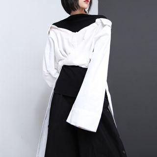 Mock Two-piece Knit-panel White Blouse