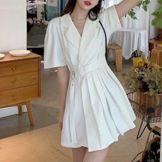 Tie-waist Pleated Mini A-line Blazer Dress